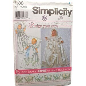 UNCUT Simplicity 7488 Vintage Baby Christening Gown & Bonnet Sewing Pattern Size